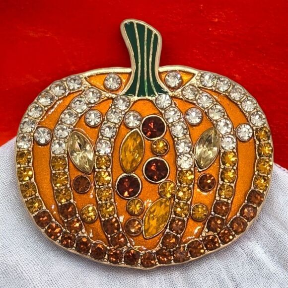 Large RhinestoneāPumpkin Earrings Fall Jewelry Pierced Ears Stud Posts Halloween - Picture 7 of 9